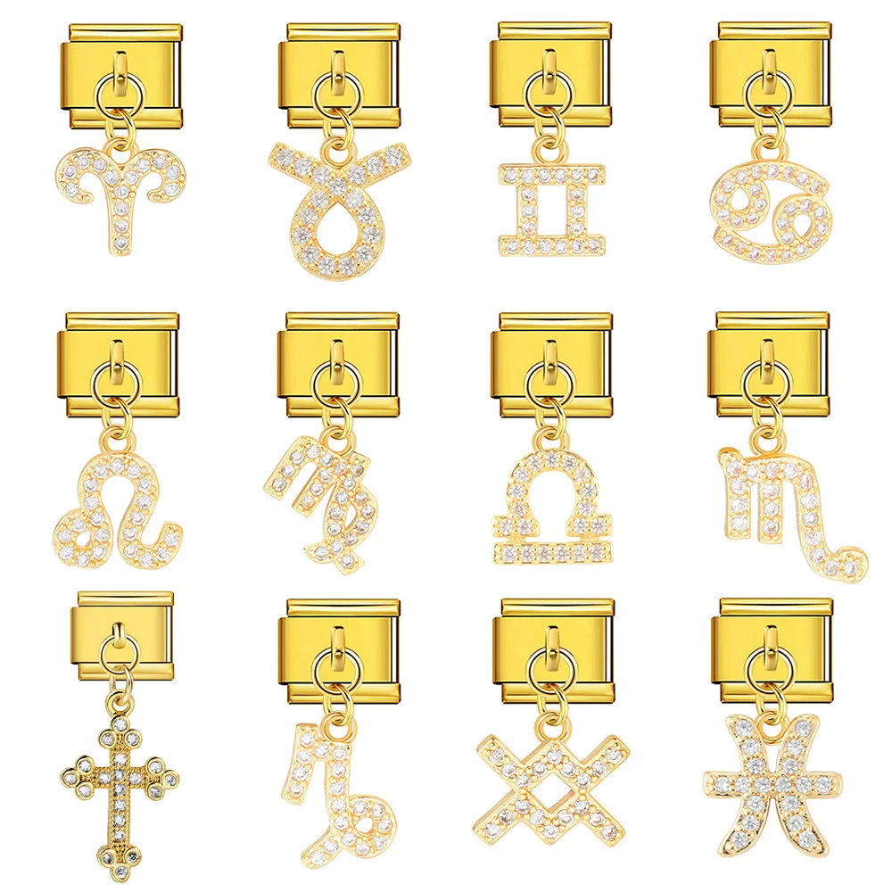 2026 Trendiger Zwölf-Sternzeichen-Anhänger, italienische Gliederkette, passend für 9mm Edelstahlarmbänder, DIY-Schmuck für Damen und Herren, Geschenke – Detail 1