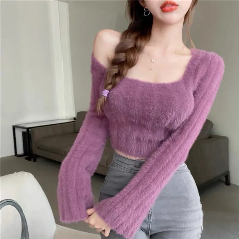 Autumn Winter Knitting Crop Tops Women Skinny Sweaters Bottom Shirts Fashion Female Long Sleeve Pullover Casual Knitted Sweater