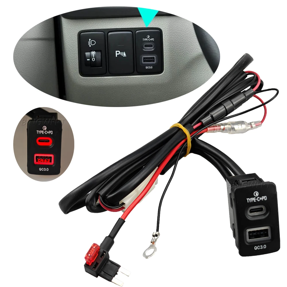 

Red Light PD QC3.0 Dual USB Car Power Socket Fast Charger Outlet Adapter For Honda CR-V 2007-2016 Fit 2008-2011 Accord 2004-2013