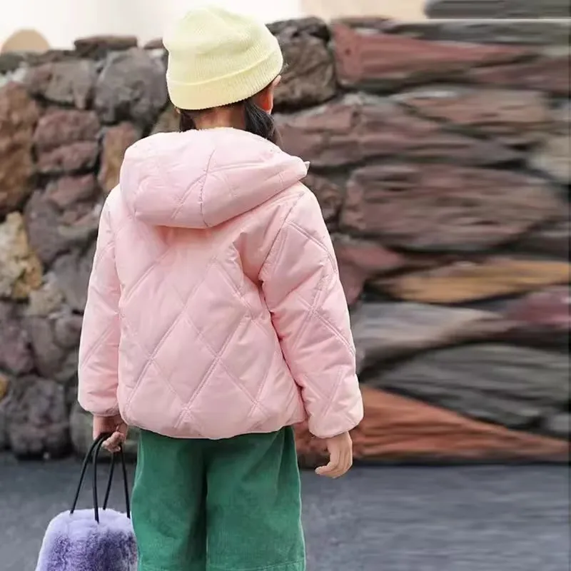 Kids Thick Down Cotton Coats Winter Plus Velvet Warm Jackets Boys Girls Lamb Wool Snowsuit Children Fur Hooded Clothing 2-6 Year