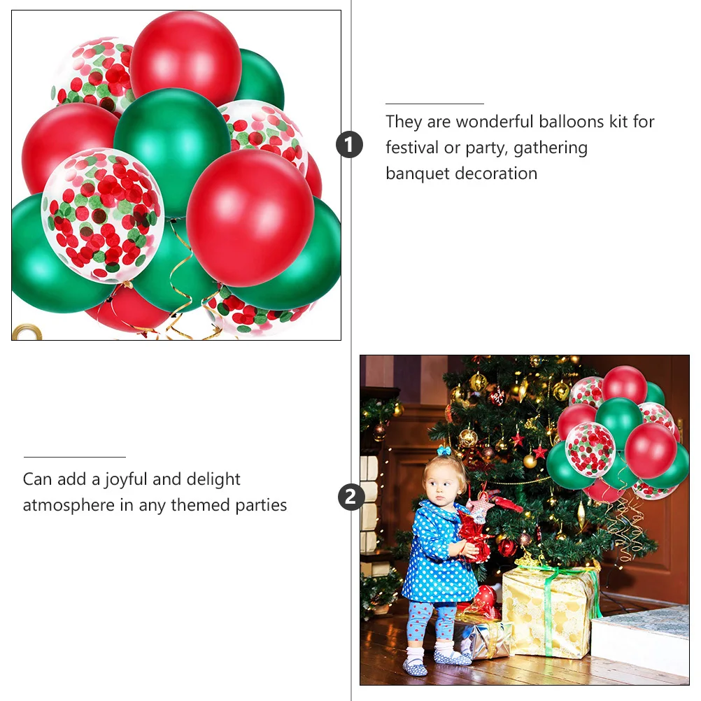 

12pcs Balloon Kit Christmas Decorative Balloons Confetti Latex Party Supplies For Festival Home Decoration With Ribbon