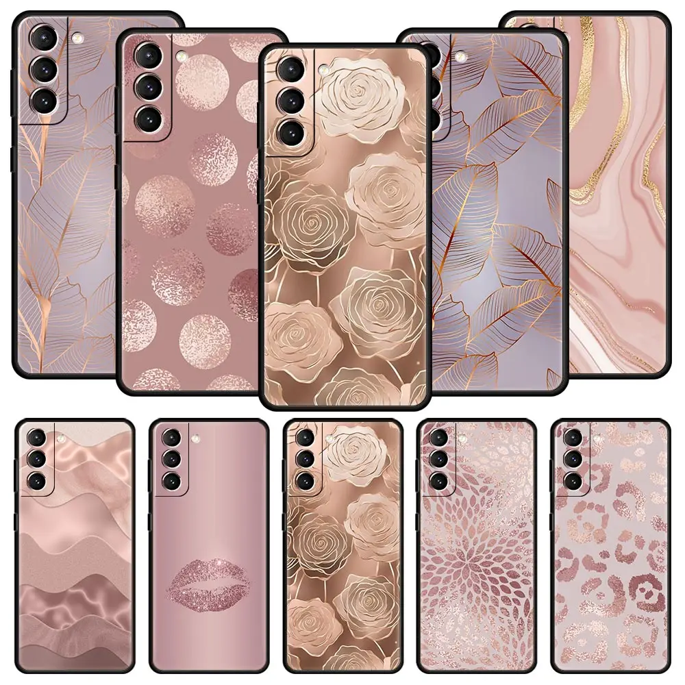 Piękne etui na telefon w kolorze różowego złota dla Samsung Galaxy S24 S23 S22 S20 Ultra S21 FE 5G S10 S9 Plus S10E S8 Miękki silikonowy pokrowiec