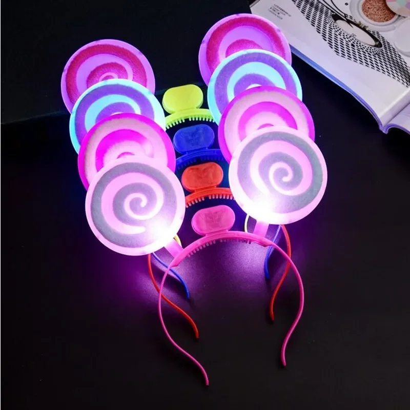 12pcs Girly Party Led Glowing Lollipop Wand Neon Light  Headband Cosplay Birthday Wedding Festival Christmas Halloween