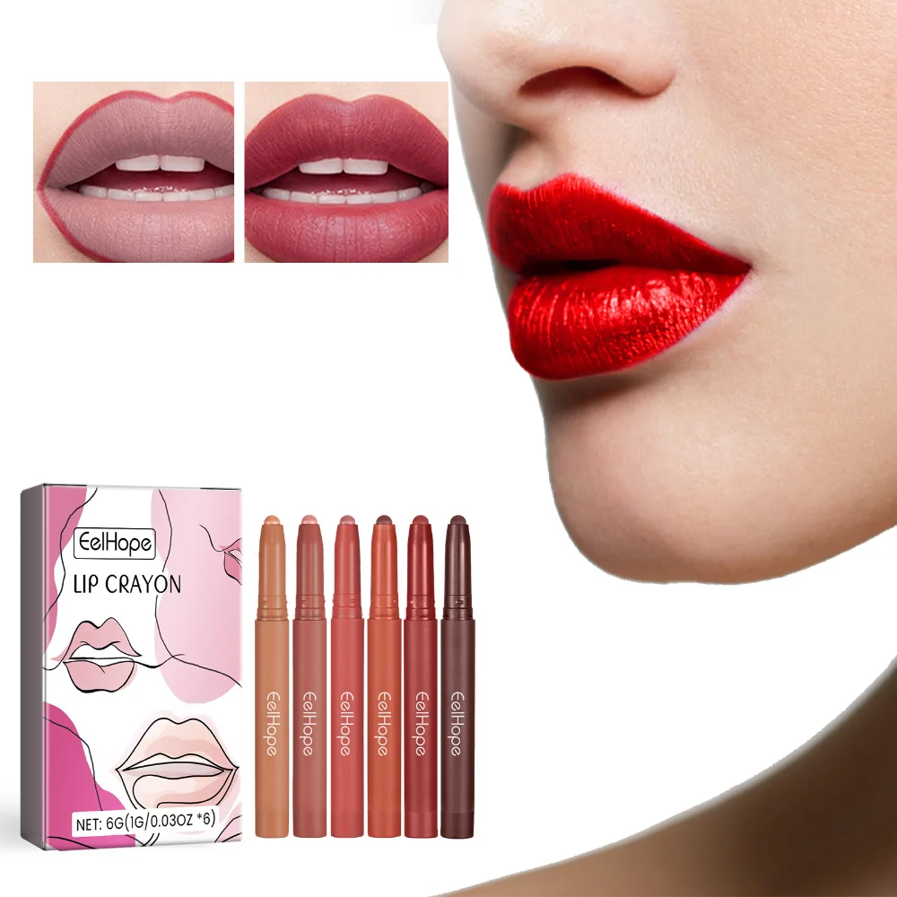 Juego de delineador de labios mate de 6 colores, taza antiadherente Natural, tatuaje, resistente al agua, larga duración, Sexy, contorno rojo, brillo de labios, Cosméticos de maquillaje