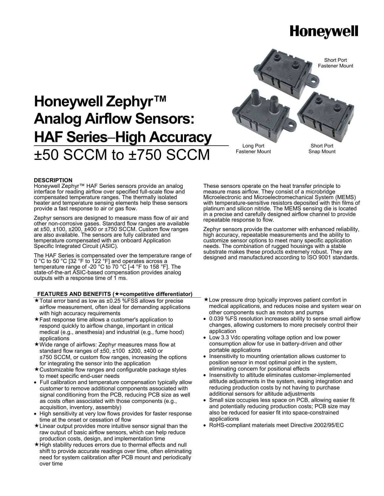 HAFBLF0050CAAX5 Honeywell Authorized Agent Air Flow Sensors Brand New Genuine Fast shipping