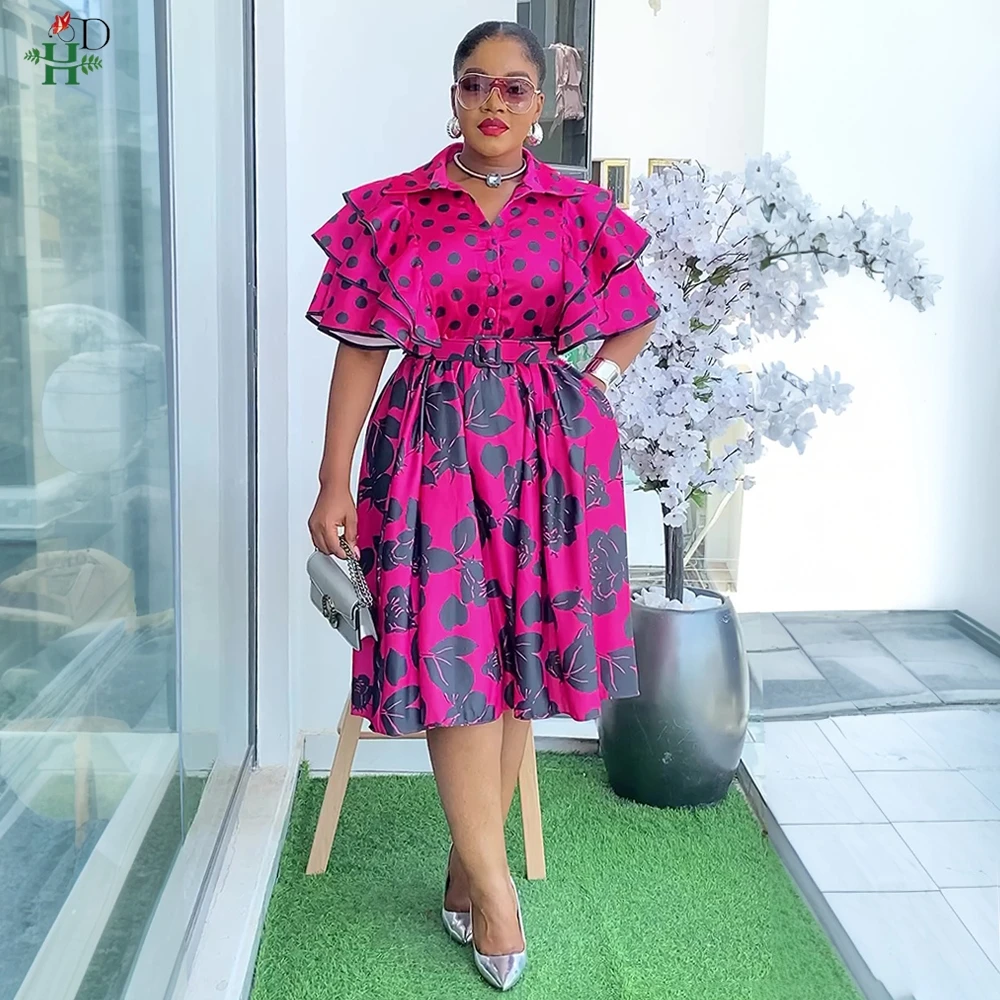 

H&D African Clothing Plus Size For Women Elegant Turkey Dresses Africa Party Wedding Polka-Dot Top Dress Daily Wear Summer Gown