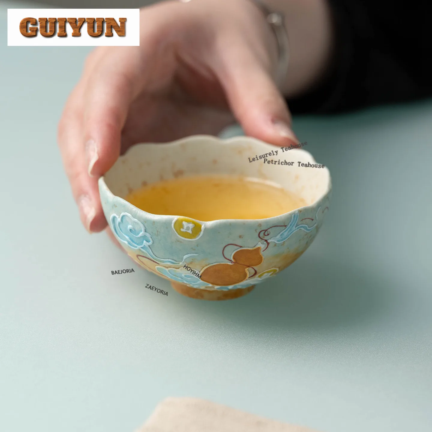 

80ml Hand-painted Cloud Gourd Teacup Retro Tea Bowl Cup For Tea Tea-tasting Meditation Cup Chazhan Master Cups For Tea Craft