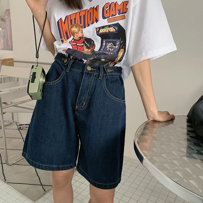 

High Waist Thin Five-Quarter Denim orts Women's Spring 2023 New plus Size Flattering Wide Leg A-Line Hot Pants