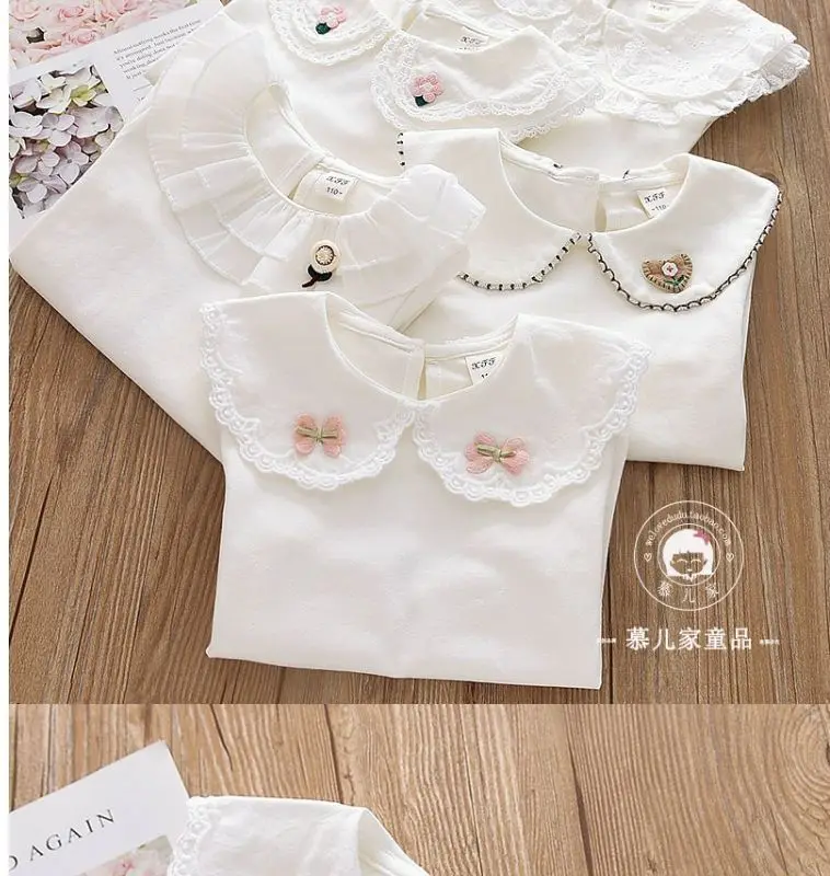 Spitzenbluse mit Peter-Pan-Kragen für Mädchen – weißes Langarm-Oberteil für Babys und Kleinkinder, klassisches, elegantes Hemd für besondere Anlässe – Detail 2
