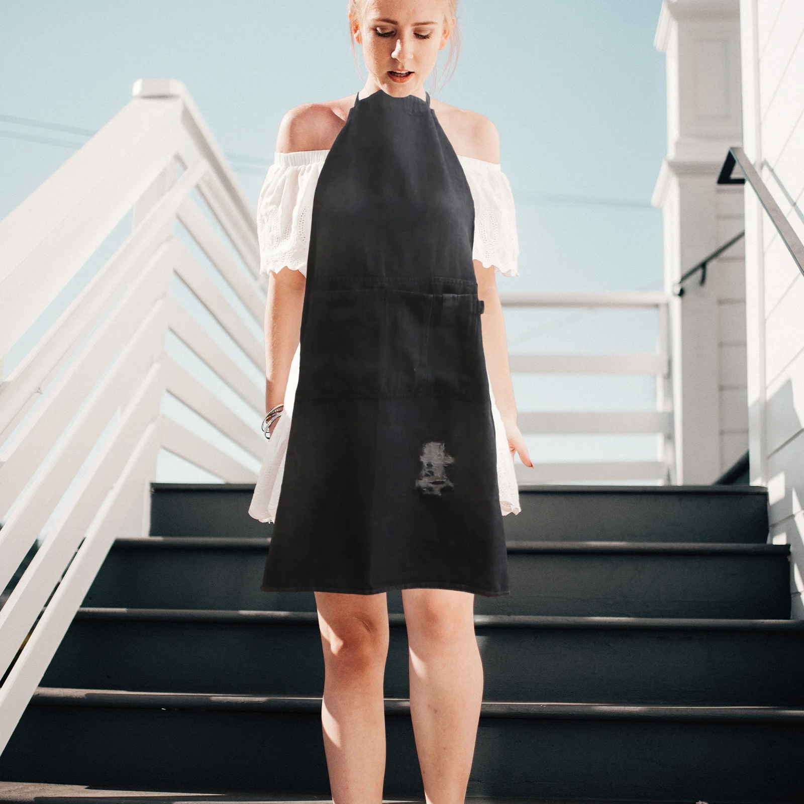 

Black Garden Aprons Waterproof Oil proof Homework Clothes Simple Kitchen Washable Fashion Design Large Size Long Lasting