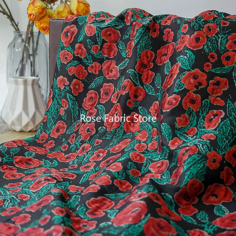 

1 Meter Retro Rose Elegant Jacquard Fabric Women's Dress Coat Decorative Sewing Fabric