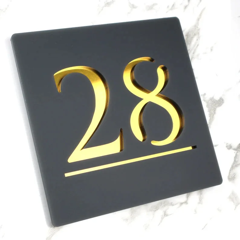 New Customized Acrylic Digital Signage White Creative Double-layer Hotel Room Number Plate Gold Three-dimensional House Number