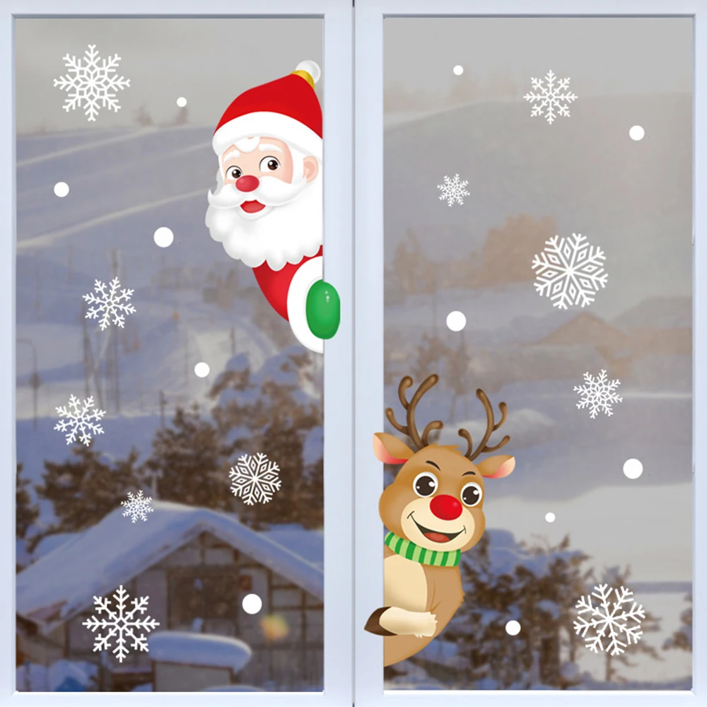 Christmas Window Cling Sticker Santa Claus Xmas Snowflake Wall Decal Snowman Merry Christmas New Year Party Home Decoration 2025