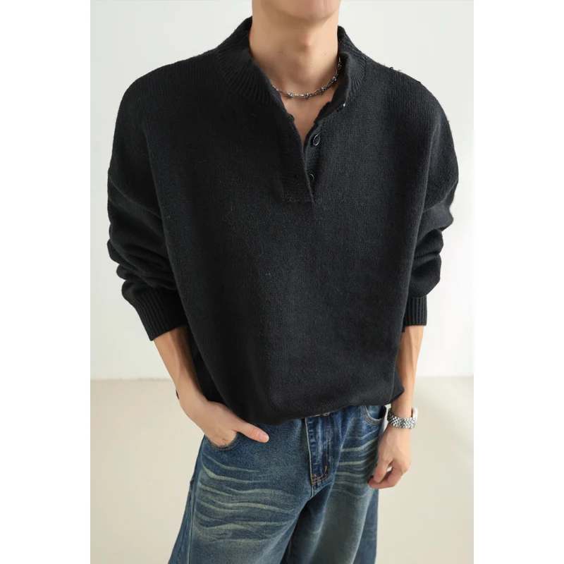 الشتاء سترة سوداء الرجال الدافئة موضة عادية بلوفر مغزول الرجال الكورية فضفاضة طويلة الأكمام سترة رجالي البلوز الملابس M-3XL