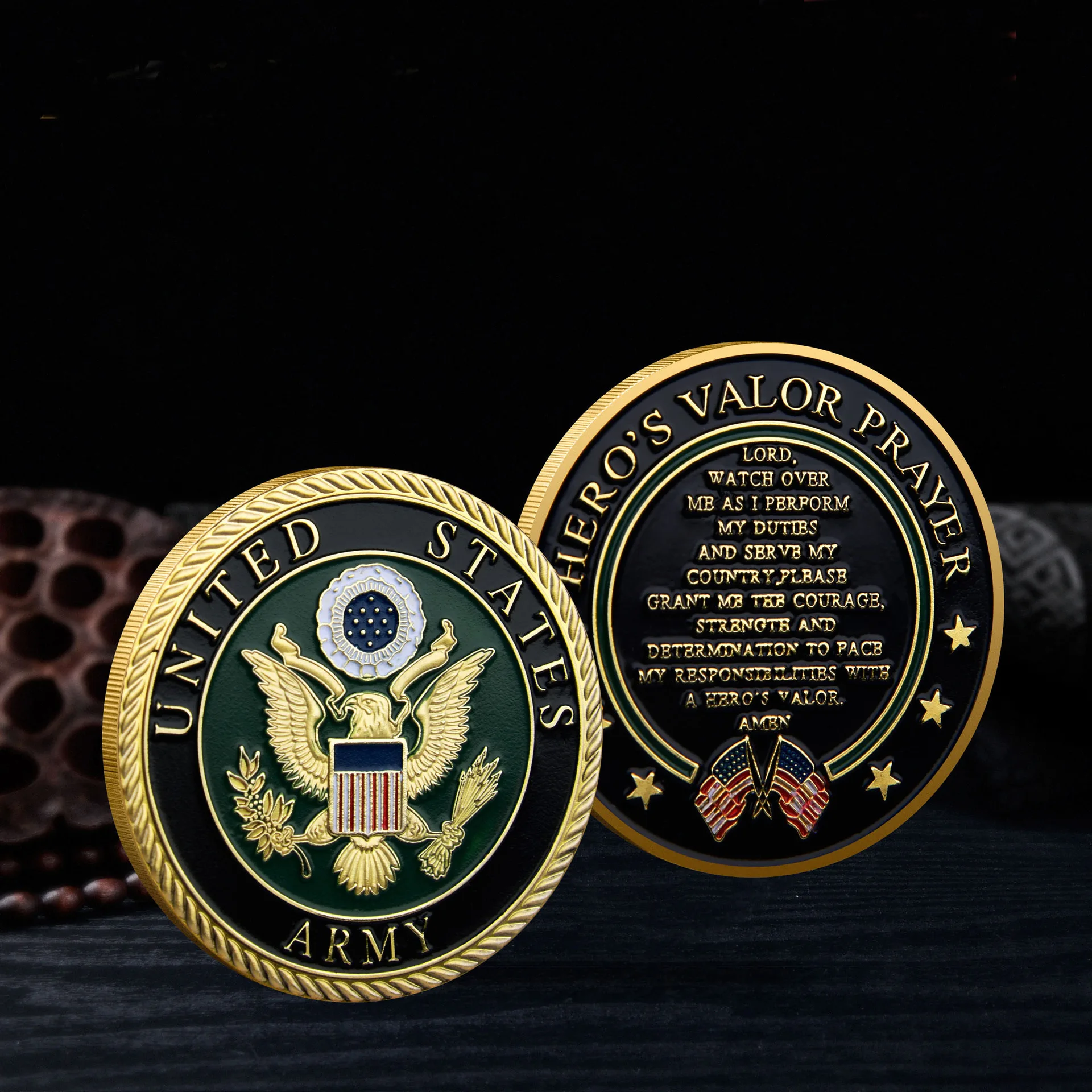 United States Army Souvenirs and Gifts Golden Plted Coins Home Decorations Commemorative Coin Here\'s Valor Prayer