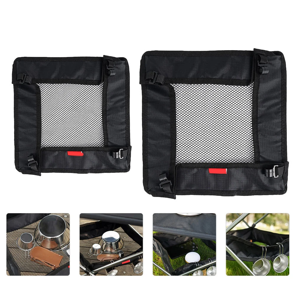 

2pcs Outdoor Folding Table Storage Organizer Mesh Hanging Bags Reusable Air Permeable Lightweight Portable For Camping Picnic