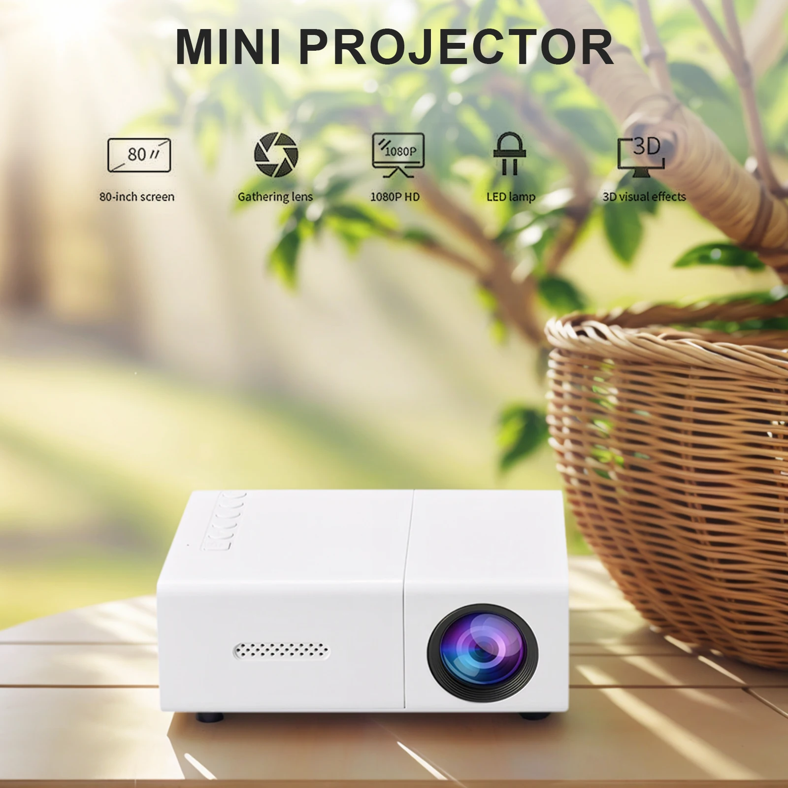 HDMI AV 1080P LED Mini Projector W/ Remote Control 4K HD Video Projector Smart Mobile Projection Tool for Outdoor Camping Movies