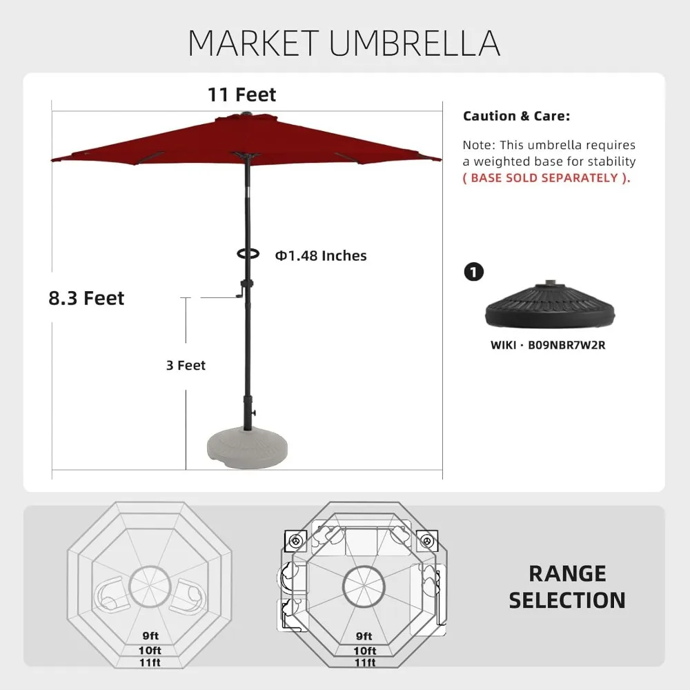 Sombrillas de Patio de 11 pies, sombrilla de mercado de mesa al aire libre con botón de inclinación/manivela, 8 costillas resistentes, resistente a la decoloración