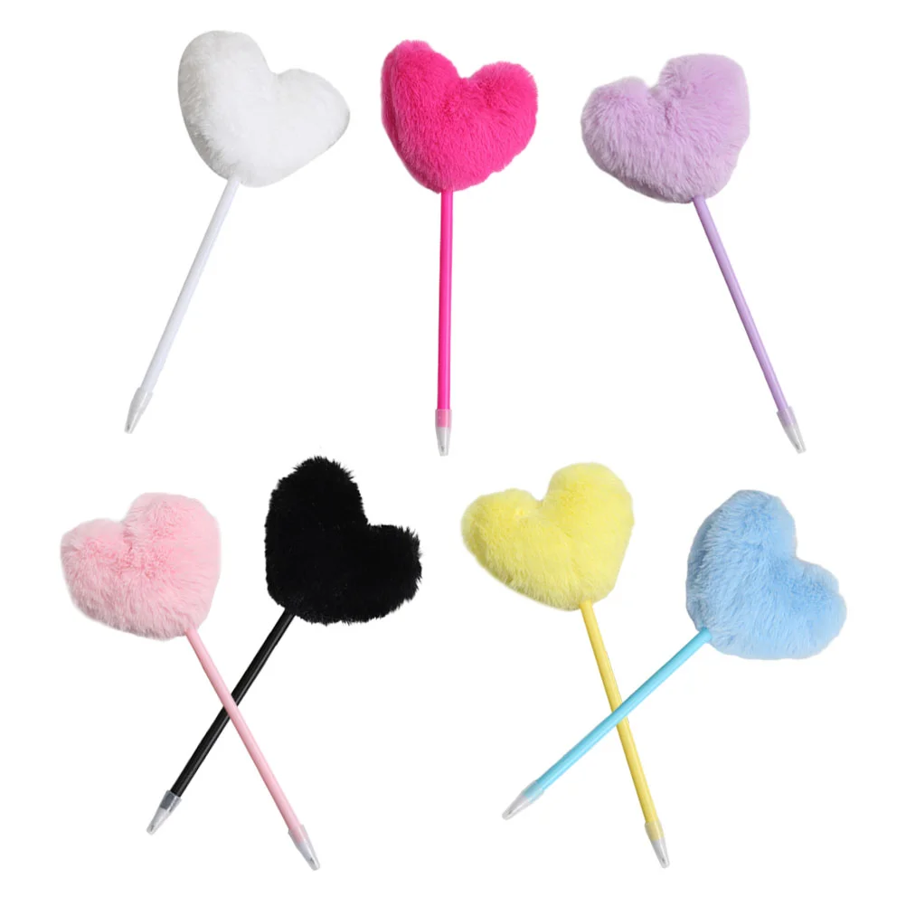 7 Pcs Love Ballpoint Pen Kids Writing Pens Girl Fluffy Heart Plastic Cute Lovely
