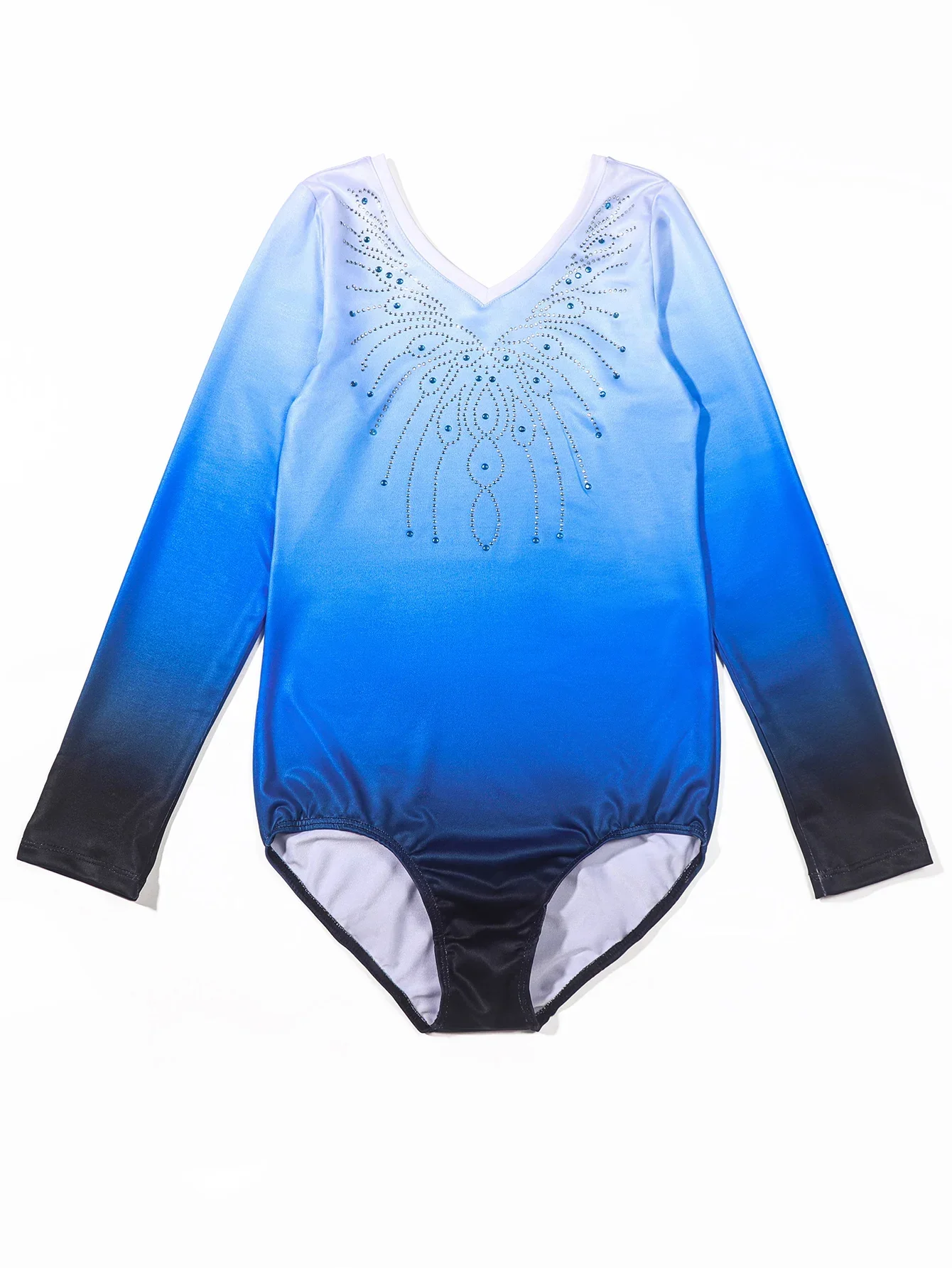 Girls Gymnastic Leotard Long Sleeve Color Gradient Sparkly Ballet Dance One Piece Outfit Dancing Activewear for Kids