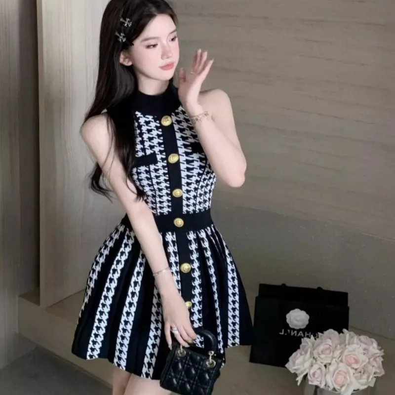 Robe trapèze française Style Hepburn, col licou, robe amincissante à la taille pour femmes, été