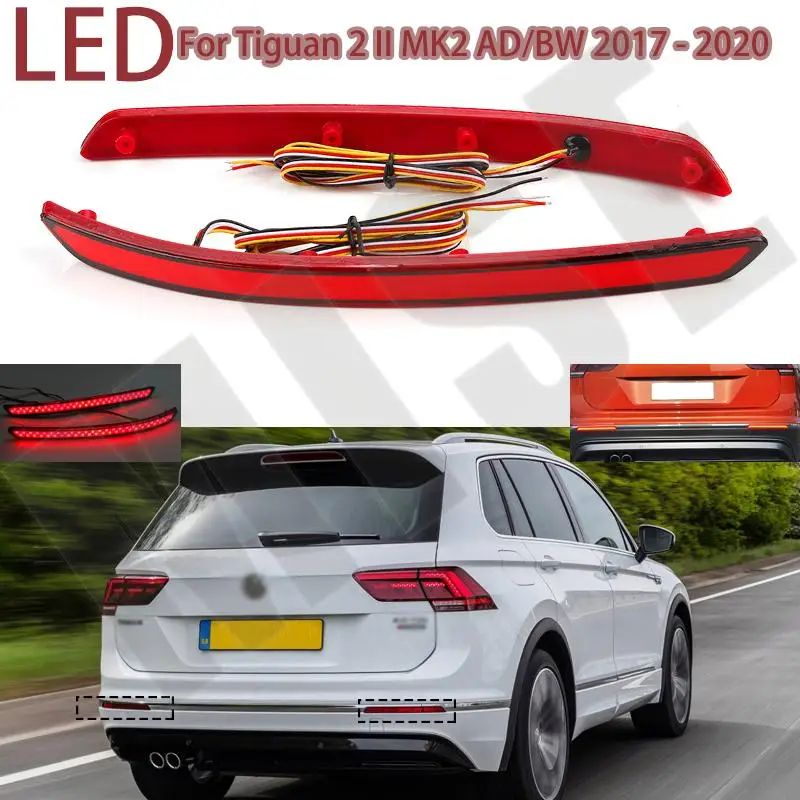 LED Car Rear Bumper Reflectors Light For VW Volkswagen Tiguan L SUV 2017-2020 Turn Signal Lamp Taillight Parking Warning Lights