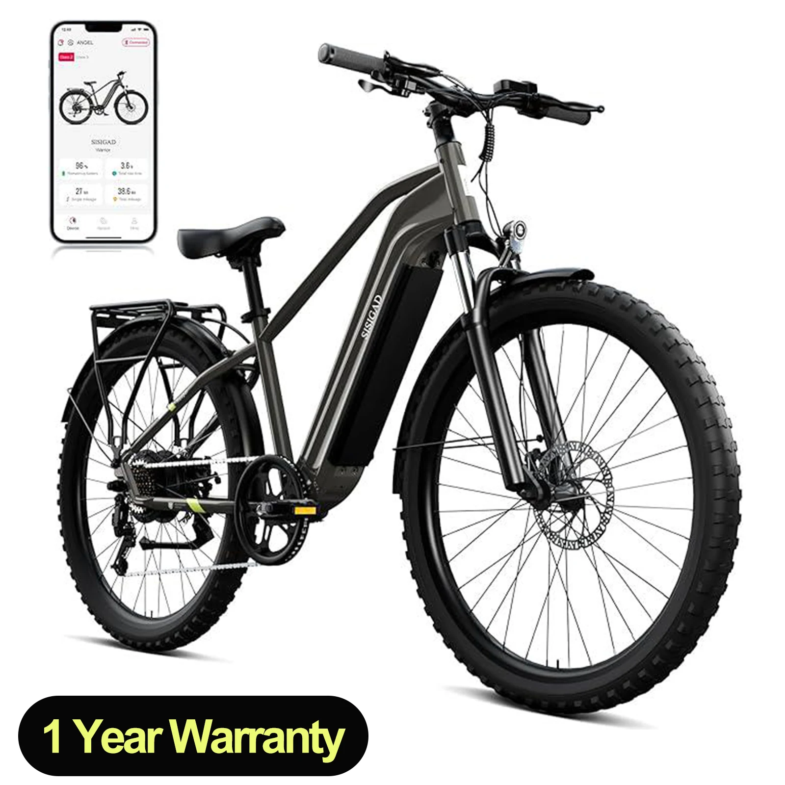 

SISIGAD M718 Electric Bike 1000W motor, 25MPH speed, 720Wh/48V battery, 40-mile range. 27.5" all-terrain tires.