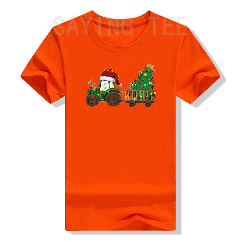 Christmas Farm Tractor Xmas Tree Lights Santa Hat Farmer T-Shirt Gifts Ugly Christmas Sweater Style Pajamas Holiday Tee Tops