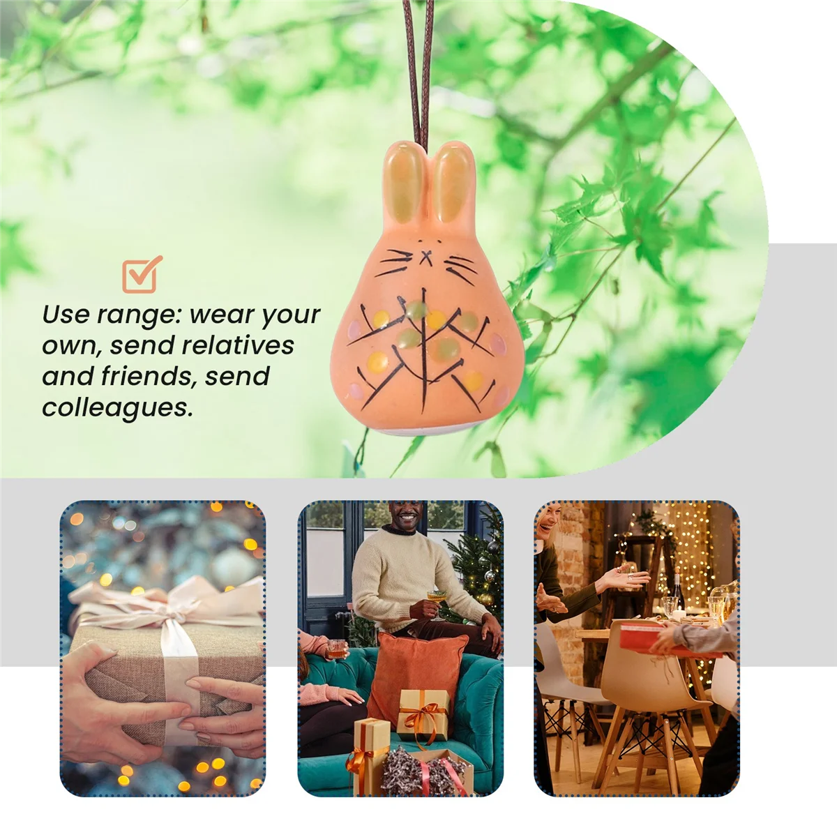 BVBV رائعة يدوية الصنع السيراميك الرياح الدقات مجوهرات لطيف أرنب الرياح جرس قلادة عيد الفصح هدية حديقة حديقة الديكور