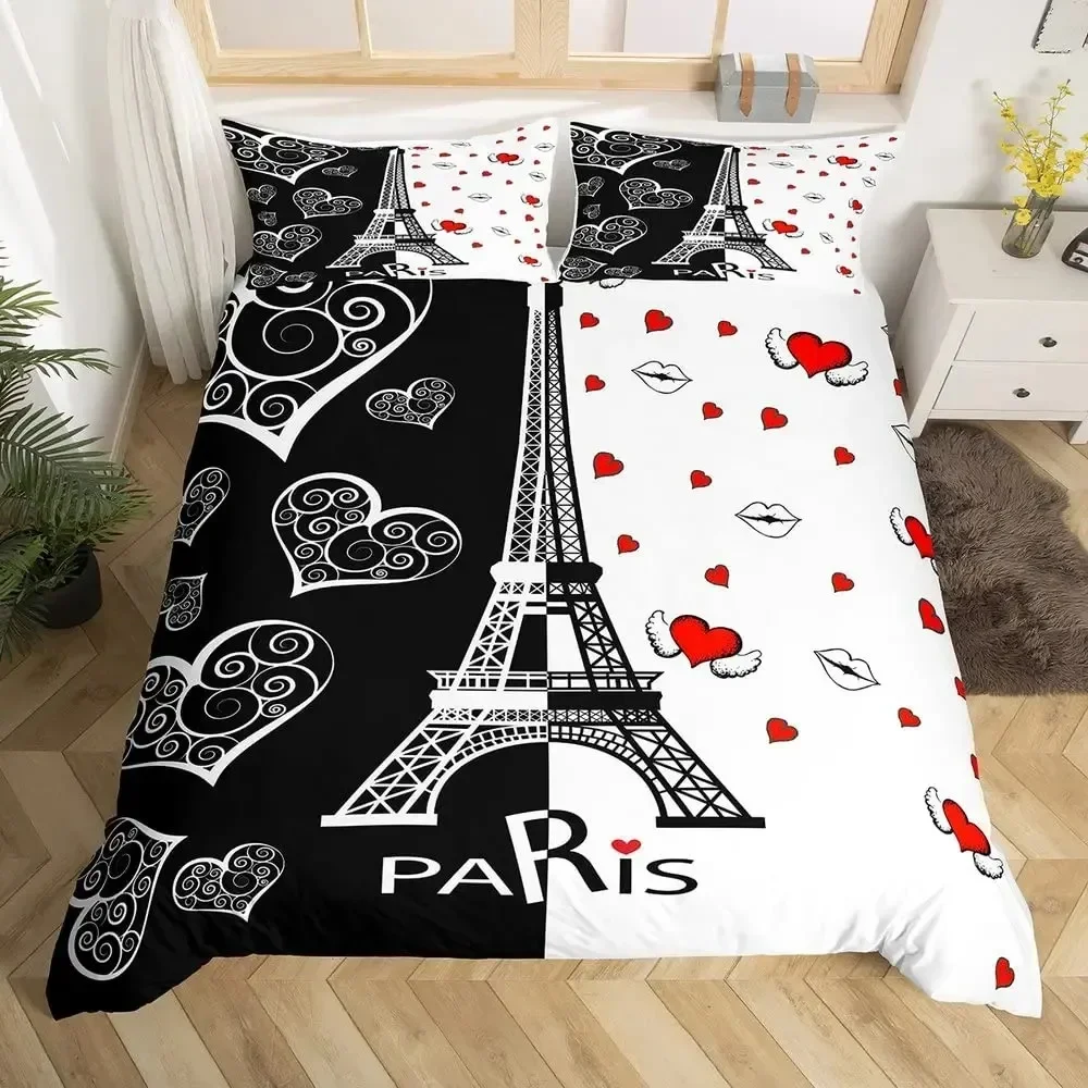

Eiffel Tower Couple Comfortable Duvet Quilt Cover Pillowcase Bedding Set Children Bedroom Decoration Home Textile