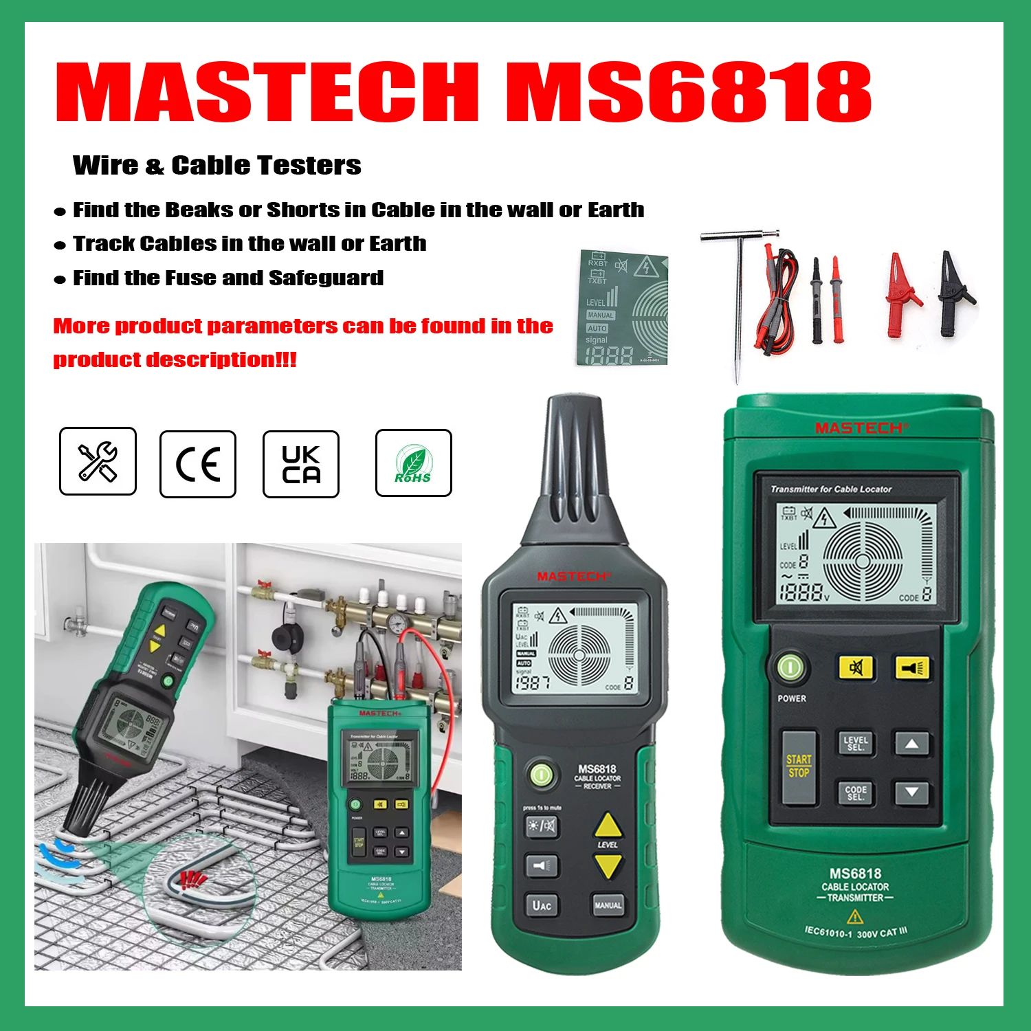 ZIBOO MS6818 LAN Network Cable Tester Phone Telephone Wire Tracker Pipe Locaor Detector For Cat5 Cat5E Cat6 Cat6E RJ45 RJ11