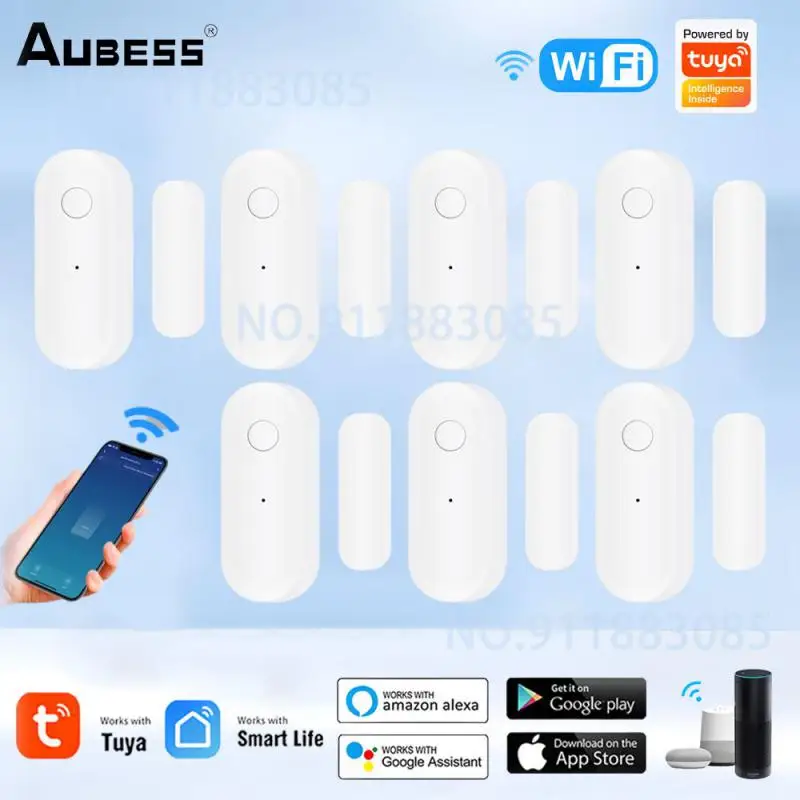 Aubess Tuya Wifi Smart Window Door Gate Sensor Detector Independent Door Magnetic Alarm APP Remote Control Home Security System