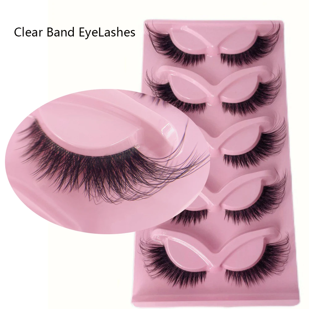 Cat eye Eyelashes Mink False Lashes Fluffy Soft Cross Manga Lashes Wispy Natural Eyelash Extension Clear Band Eyelashes Makeup