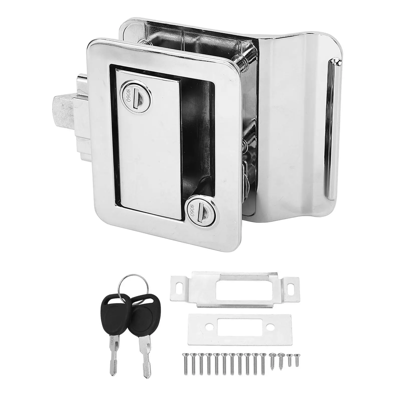 

Plated Metal RV Door Lock with 2 Keys Advanced Locking Technology Secure Lock Travel Trailer Camper Truck