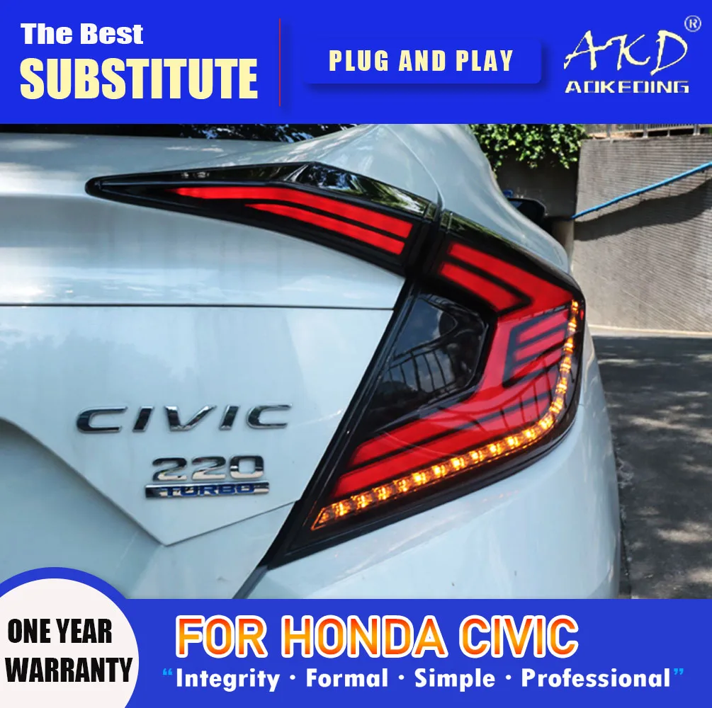 AKD Tail Lamp for Honda Civic LED Tail Light 2016-2021 Civic Rear Fog Brake Turn Signal Automotive Accessories