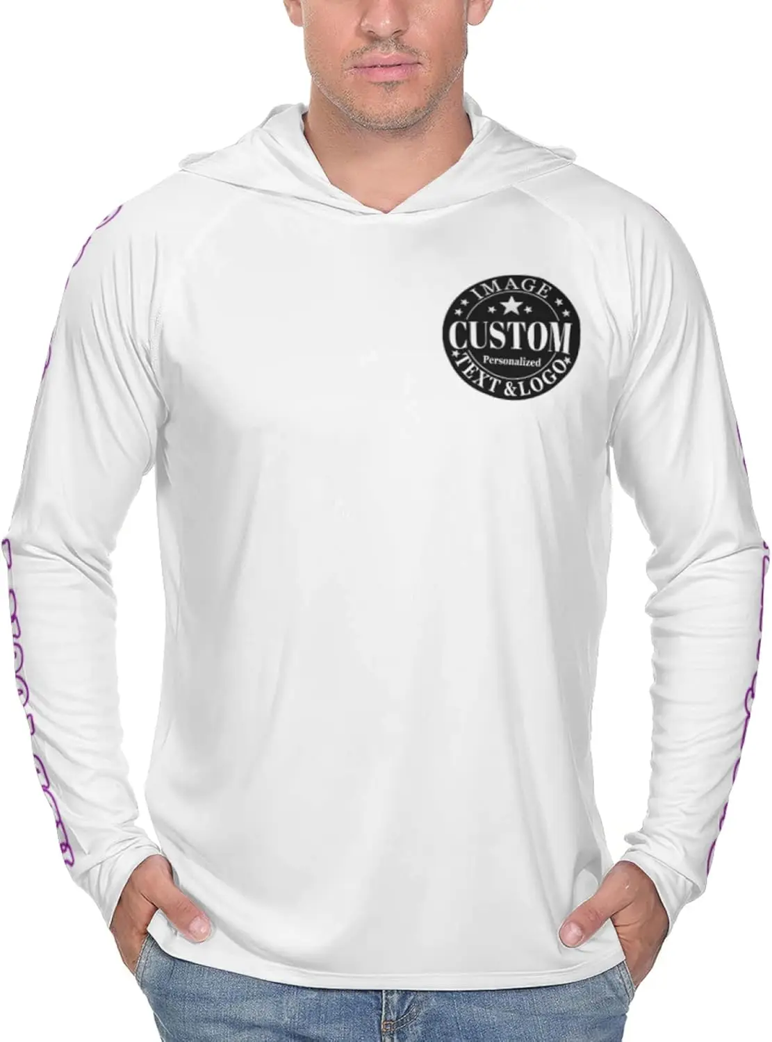 남성용 맞춤형 자외선 차단 후드티 여성용 맞춤형 긴 소매 티셔츠 나만의 맞춤형 경량 후드티를 디자인하세요.