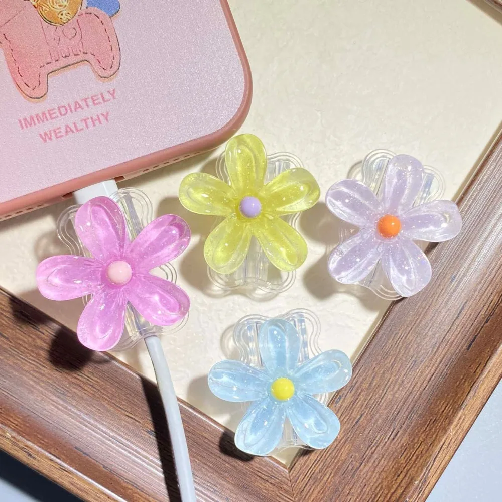 Elegant Flower Cable Protector Cute Charger Protector Cable Winder Organizer  Data Line Cord Protective Cover For iPhone Type C