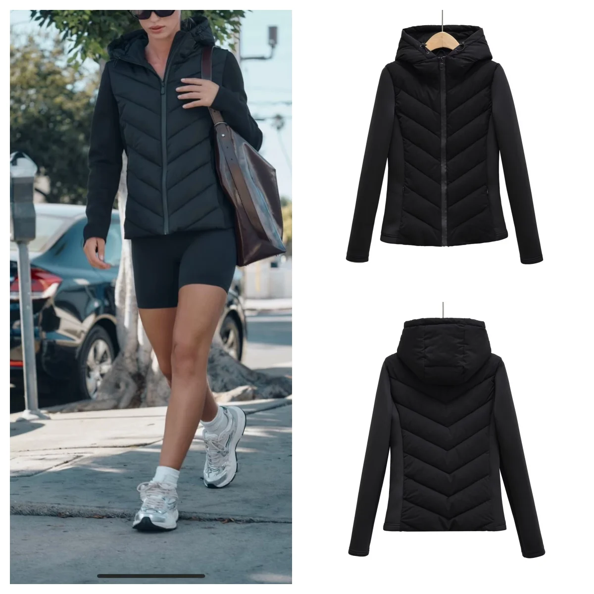 European and American style new style hooded slim fit patchwork cotton jacket women's winter fashion warm cotton coat