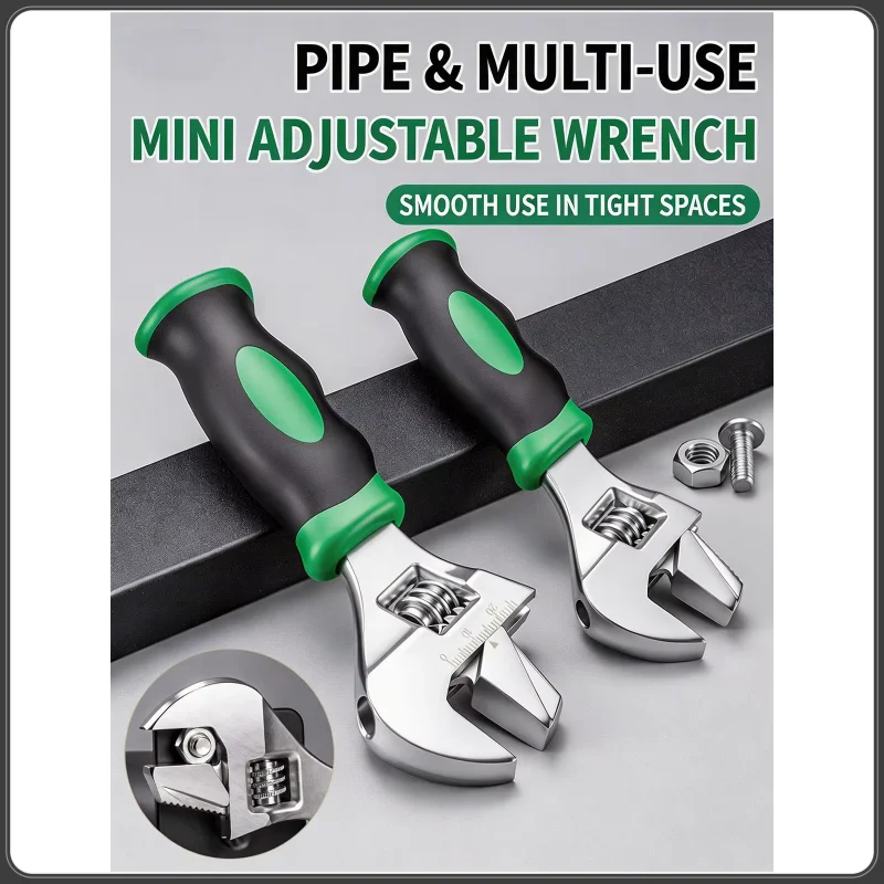 

Short Handle Adjustable Wrench Mini Pipe Wrench Large Opening Universal Spanner Plumbing Bathroom Repair Hand Tool