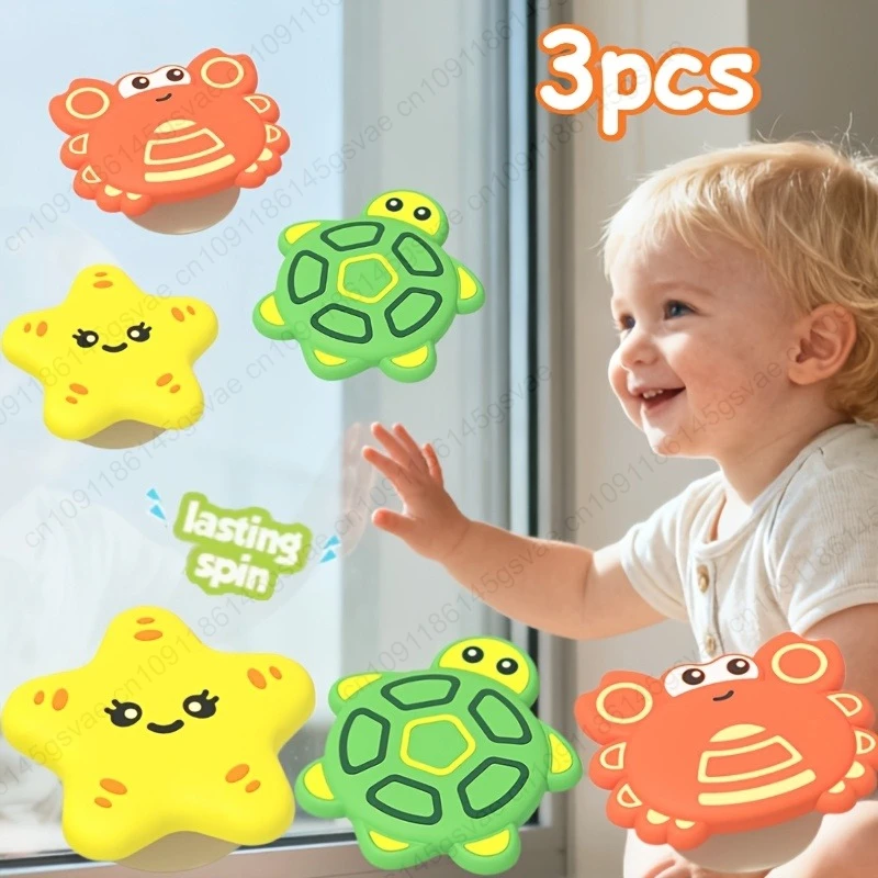 3 SZT. Zabawki dla niemowląt, karuselki z motywem zwierząt morskich, ABS, przyssawka, kręciołek, antystresowe zabawki do kąpieli dla dzieci