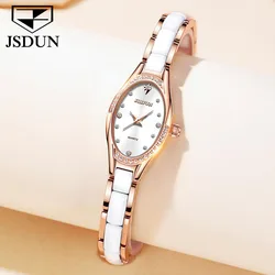 JSDUN Top Brand High Quality Fashion Ceramics Watch Women Simple Rose Gold Mechanical Clock Women Dress Watch Gift Reloj Mujer