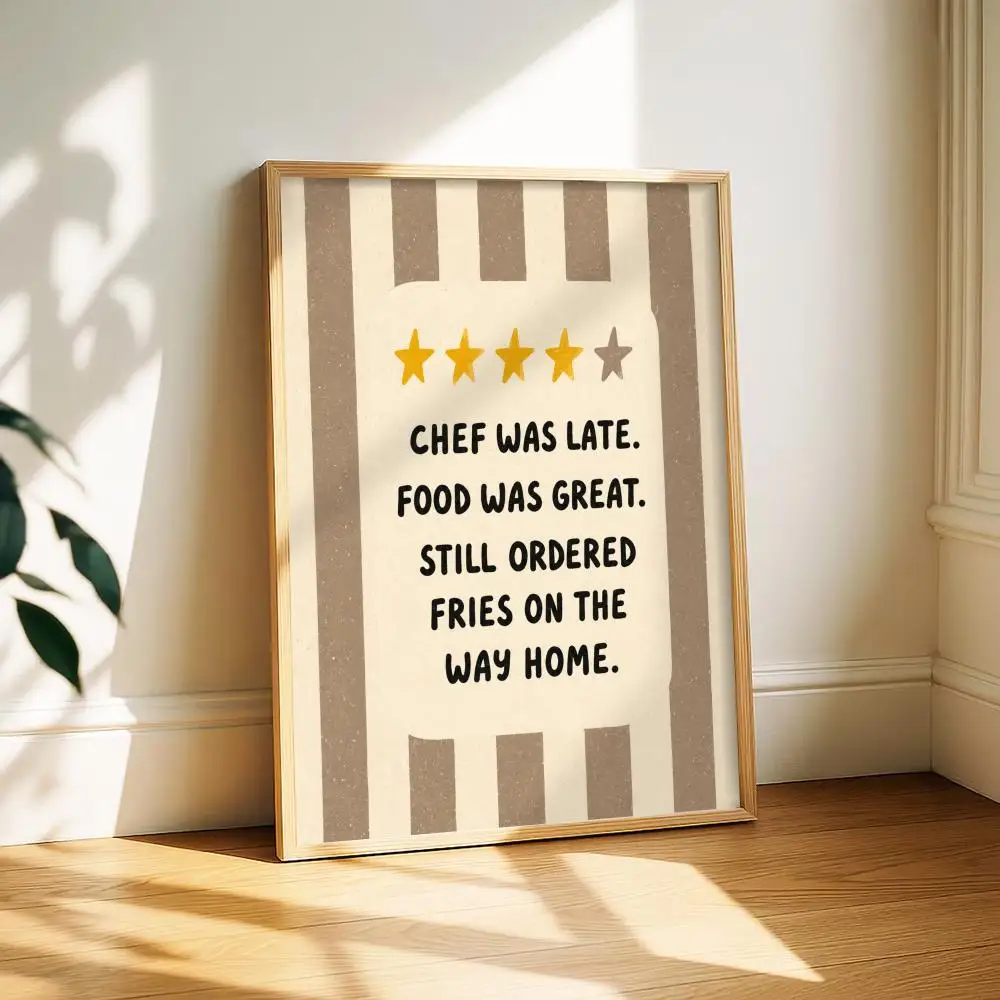 Funny Restaurant Review Star Text Poster Living Room Bedroom Wall Decor Poster Self-Adhesive Aesthetic Modern Vibe
