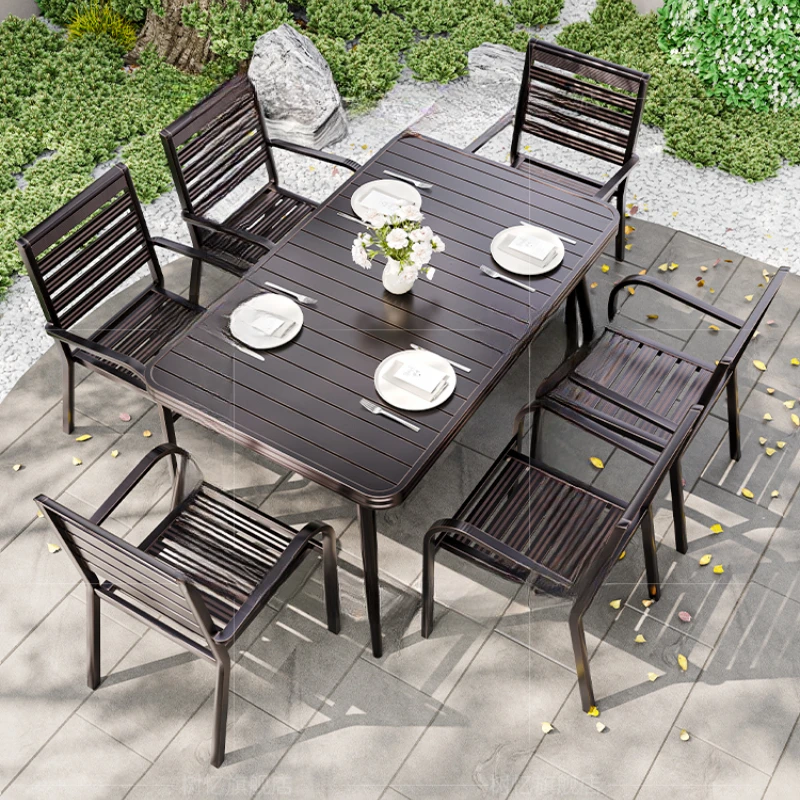 

Outdoor all-aluminum tables and chairs, courtyard, open-air garden, waterproof and sunscreen leisure five-piece combination