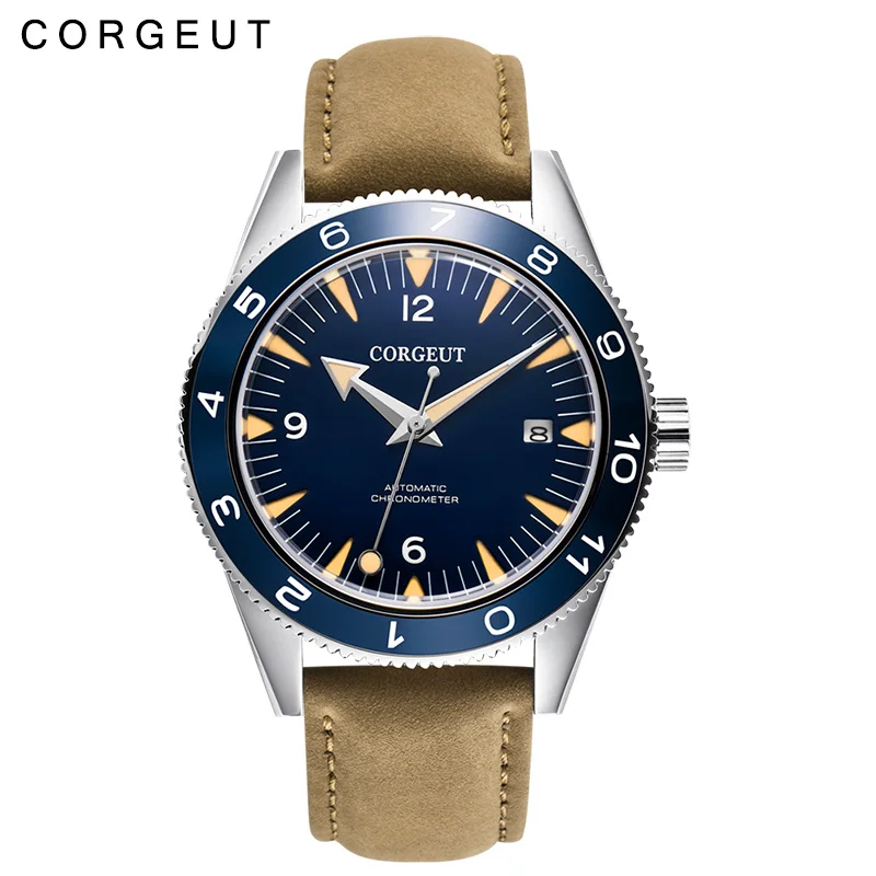 CORGEUT-Reloj de negocios de lujo para hombre, cronógrafo mecánico automático de cristal de zafiro, resistente al agua, de piel de vaca, 41mm, NH35,