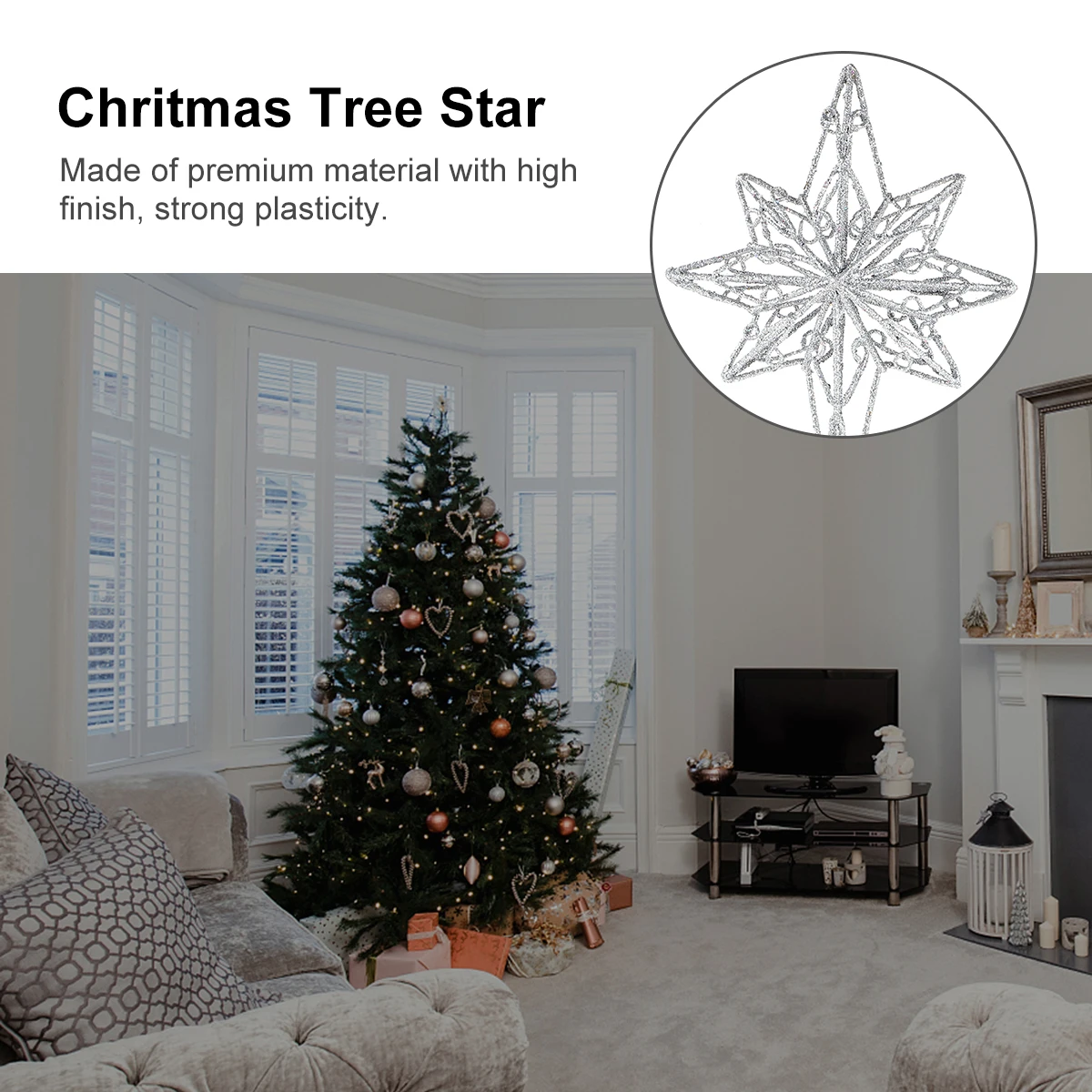 

Christmas Ornament Tree Top Star Topper Decoration No Lights Metal for of Silver