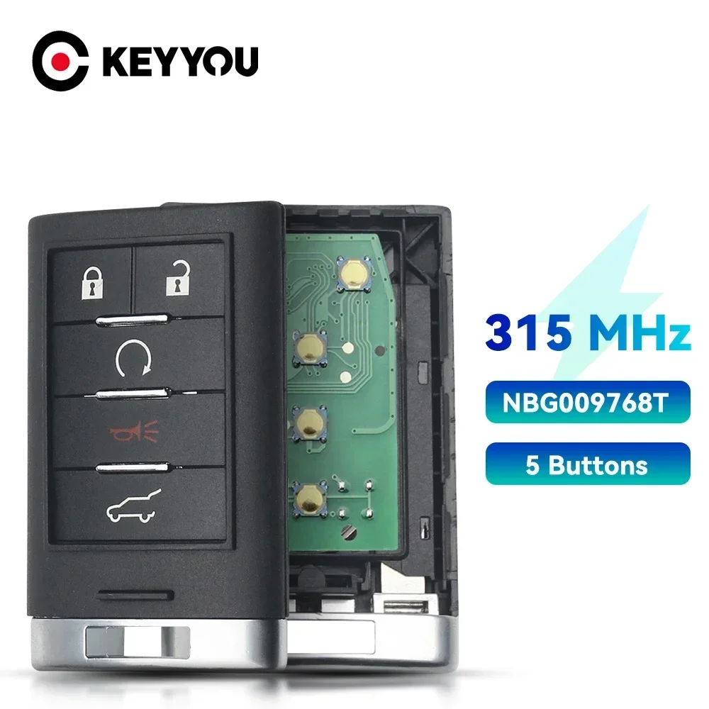

KEYYOU NBG 009768 T для Cadillac SRX 2010 2011 2012 2013 2014 бесключевой доступ 5 кнопок дистанционный ключ от автомобиля 315 МГц