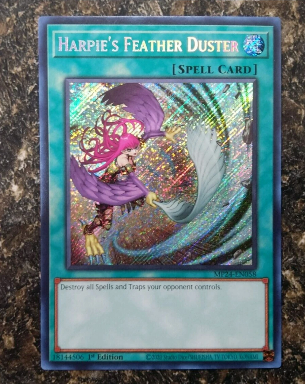 

Yugioh KONAMI Duel Monsters TCG MP24-EN058 Harpie's Feather Duster Secret Rare English 1st Edition Collection Mint Card