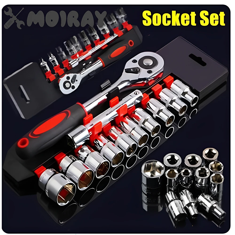 Multi-Function Ratchet Spanner Set para reparo de carro e motocicleta, chave soquete, conjunto de ferramentas manuais, haste de extensão, 12pcs