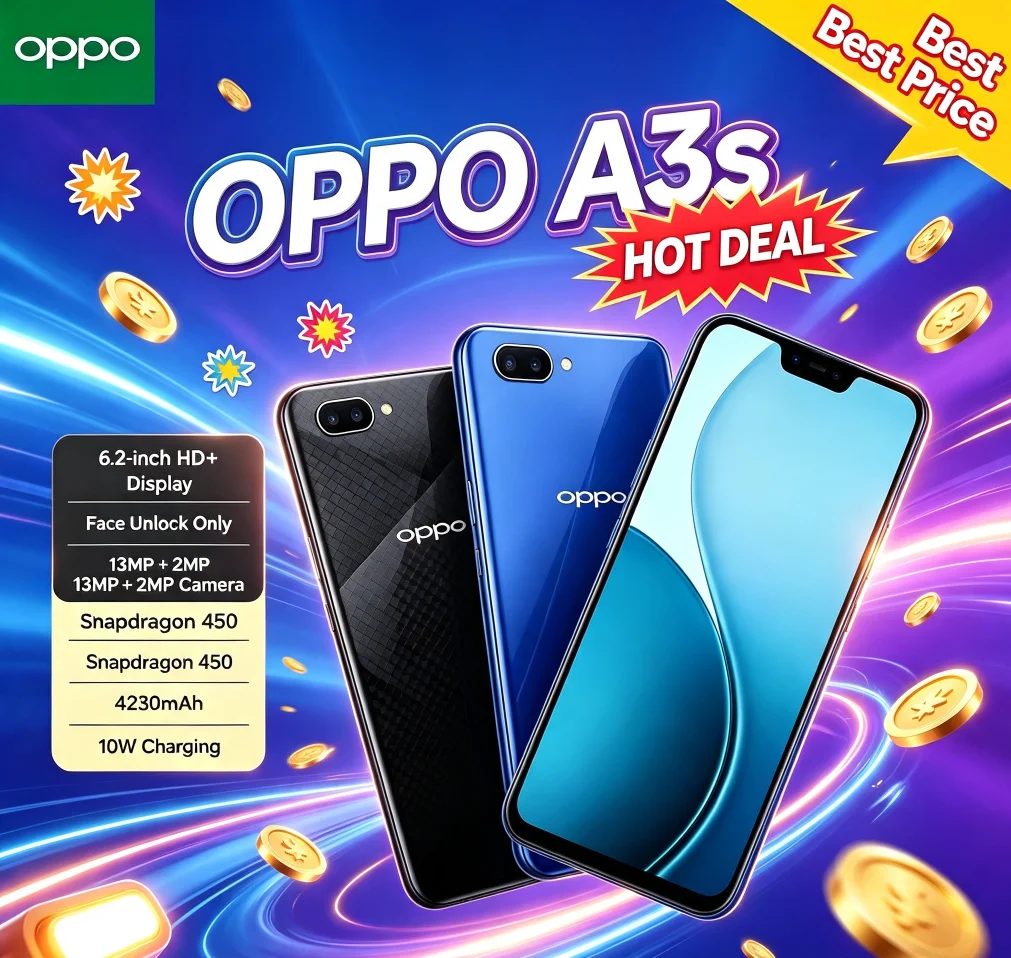 Original 2026 OPPO A3s 5G Mobile Phone 8+256GB Dual SIM Helio P35 Chipset 6.2'' HD+ Full Screen AI Dual Camera High Capacity Sto