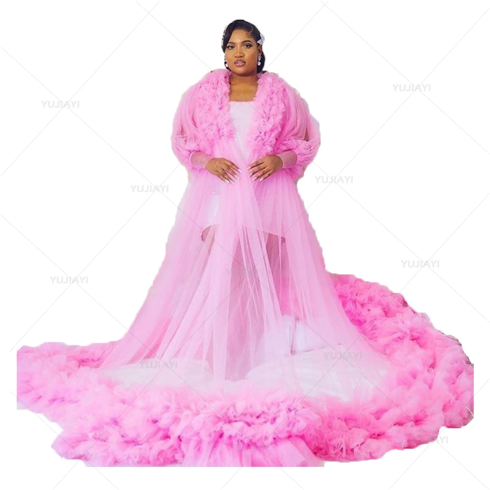 Ruffles Tulle Women Dress Puffy Tulle Custom Long Maternity Robe Pregnancy Dress Sleepwear Bridal Boudoir Pajamas Photoshoot